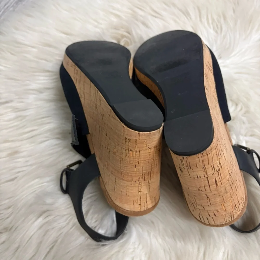 Toms Tropez Jute Wedge Slingback Sandal Platform Black Suede Heels Sz 11